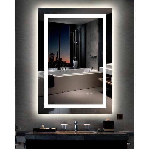 Ensenior LED Bathroom Mirror 30x 36 with Front and Backlight, Stepless Dimmable Wall Mirrors with Anti-Fog, Shatter-Proof, Memory, 3 Colors, Modern LED Vanity Mirror-FCC