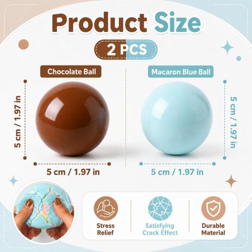 2 PCS Wax Cracking Squishy, Crunchy Stress Ball with Satisfying Crackling Sound for Stress Relief, Desk Display and Sensory Relaxation, in Chocolate Brown and Macaron Colors