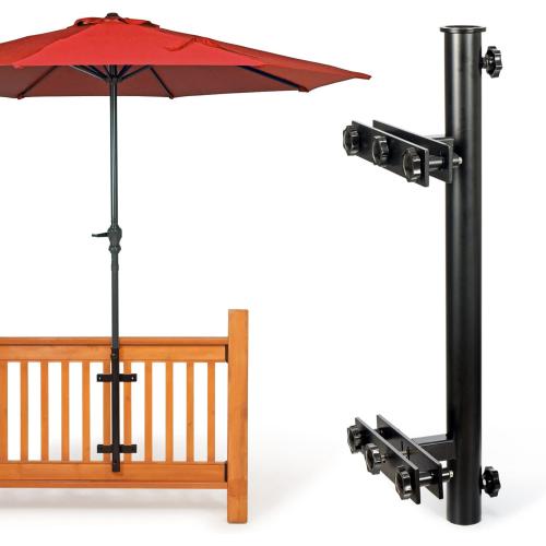 Black 304 Stainless Steel Patio Umbrella Holder, Heavy-Duty Umbrella Deck Mount, for Outdoor Umbrella Holder for Deck Railing,Grille Deck Umbrella Mount (Grille, Black)