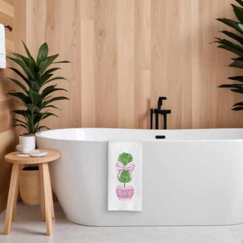 Chinoiserie Plant Kitchen Towels, Coquette Pink Bow Tree Hand Towels for Bathroom, Preppy Plant Decor Dish Towels Tea Towels, Grandmillennial Home Decor, 16x24 Inch