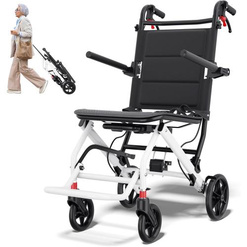Transport Wheelchairs for Adults Lightweight Foldable Transport Chair with Telescopic Handle, Portable Folding Travel Transfer Wheel Chairs for Seniors