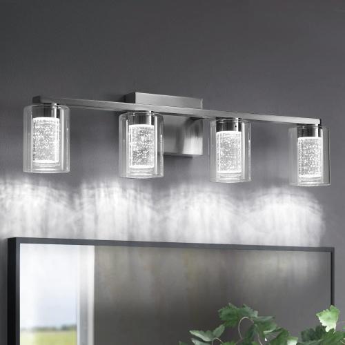 Bathroom Light Fixtures, 4 Light Brushed Nickel Vanity Light Over Mirror, 3 Color LED Bathroom Vanity Lights with Crystal Bubble Glass, Dimmable Bubble Wall Sconce Lighting for Bathroom, Living Room