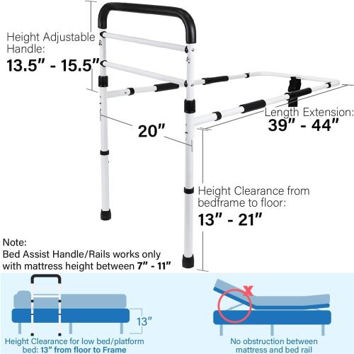 FSA/HSA Eligible, Vaunn Medical New Adjustable Bed Assist Rail Handle (Passed ASTM F3186–17 Safety Standard) and Hand Guard Grab Bar, Bedside Safety and Stability (Tool-Free Assembly), White/Black