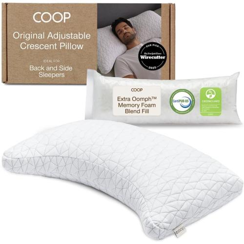 Coop Home Goods Original Crescent Adjustable Pillow, Queen Bed Pillows for Shoulder, Neck & Head Support, Crescent Foam Pillows - Medium Firm for Back & Side Sleeper, CertiPUR-US/GREENGUARD Gold