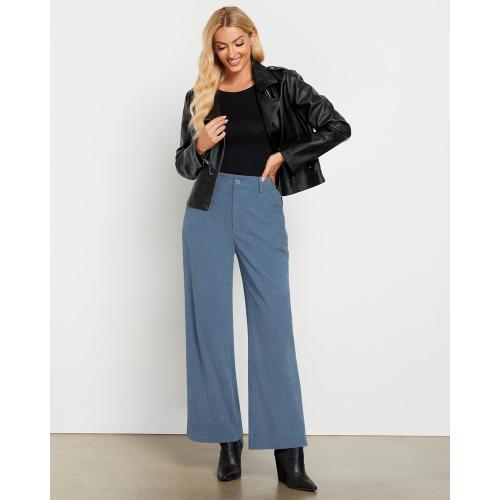 Size L.... Corduroy Wide Leg Pants Woman High Waisted Fall Business Casual Elastic Waist Loose Trendy Trousers with Pockets