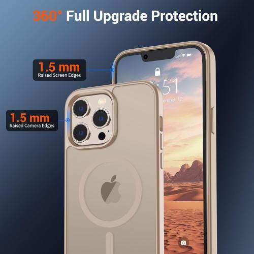 SUPFINE Magnetic for iPhone 13 Pro Case(Compatible with MagSafe)(Military Grade Drop Protection) Slim Translucent Matte Shockproof with Anti-Fingerprint Phone Case,Desert Gold