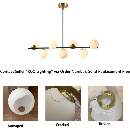KCO Lighting Black and Brass Linear Pendant Light Mid Century Modern Sputnik Chandelier 7 Lights Milk Glass Globe Kitchen Island Pendant Lighting for Dining Room Living Room