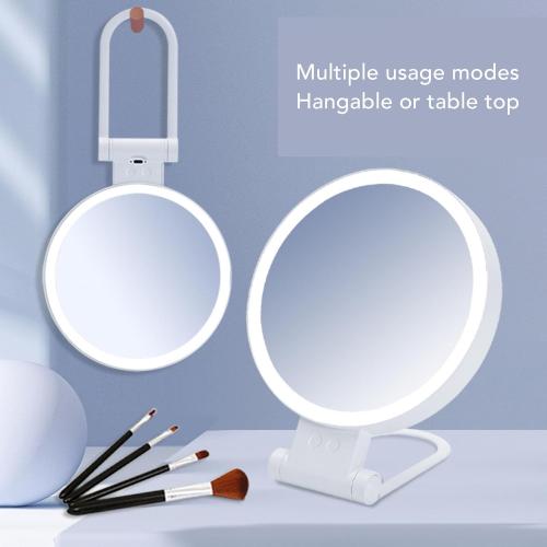 Fockety 5X Magnifying Mirror with Light, 1X Normal Mirror USB Rechargeable LED Makeup Vanity Mirror 3 Light Modes and Folding Handle Adjustable Brightness for Travel, Dorm, Bathroom