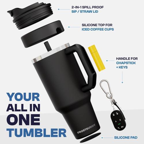 Frost Buddy Thicc Buddy - 40 oz Stainless Steel Vacuum Insulated Tumbler with Lid and Straw for Water - Travel Mug Cupholder Friendly - Gifts for Women Men Him Her (Freedom)