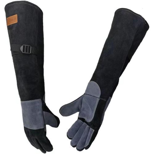 WZQH 23.6 In Gloves for Animal Handling,Welding,Bite Proof for Cat Dog.L | For Grabbing Reptile Bird Falcon Livestock Snake,Grooming,Trips to Vet,Fireplace.Puncture & Scratch Resistant,Leather,Black