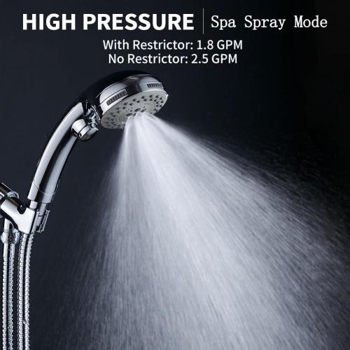 High Pressure 6 Setting Shower Head Hand-Held with ON/OFF Switch and Spa Spray Mode - Hand Held Shower Head with Handheld Spray - Shower Head with Hose - Chrome