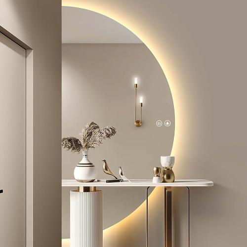 Size 32×16 Half Moon LED Mirror for Bathroom, LED Vanity Mirror with Anti-Fog, Backlit Bathroom Mirror with Lights, Irregular Round Smart Mirror with Dimmable 3-Color Lights,Tempered Glass