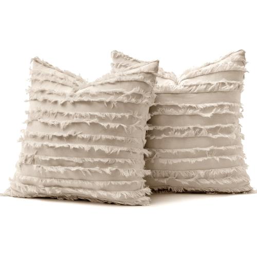 MIULEE Decorative Boho Throw Pillow Covers Set of 2 Spring Neutral Beige Linen Striped Jacquard Pattern Modern Cushion Covers for Sofa Couch Living Room Bedroom 18x18 Inch Home Decor