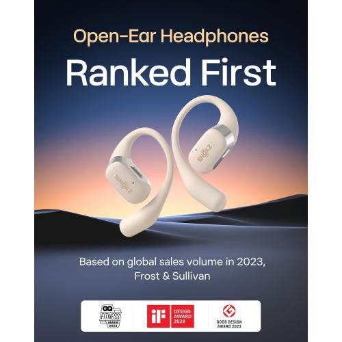 SHOKZ OpenFit - Open-Ear True Wireless Bluetooth Headphones with Microphone, Earbuds with Earhooks, Sweat Resistant, Fast Charging, 28HRS Playtime, Compatible with iPhone & Android, Beige