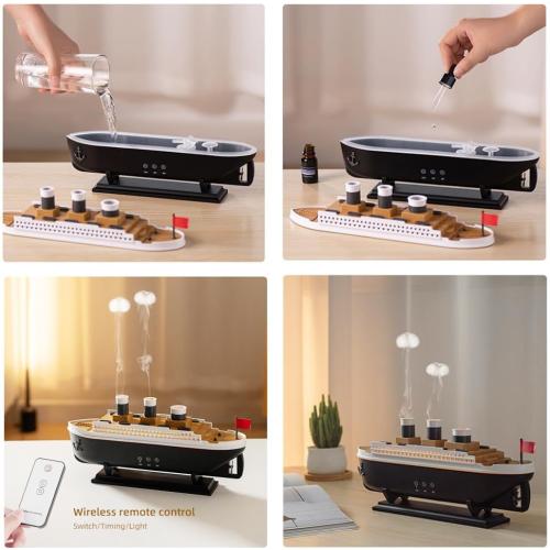 Essential Oil Diffuser, 250ml Ship Modelling Aromatherapy Ship Oil Diffuser Cool Mist Humidifier with Remote Control, Remote 2 Spray Mode Auto Shut-Off, 7 Color LED Light for Home Office.