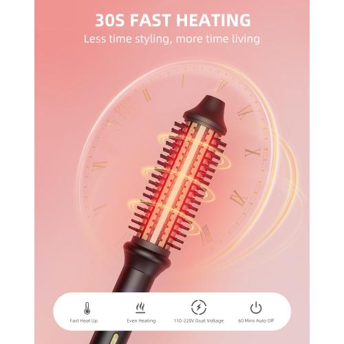Thermal Brush, Avvnee 1.26 Inch Curling Iron for Long Dry Hair, 110-220V Heated Round Brush with 10 Temp Settings, 30s Fast Heat for Curling & Volumizing & Straightener, Anti-Scald Nylon Bristles