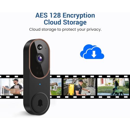 1080P Wireless Video Doorbell Camera, AI Human Detection, Cloud Storage, Two-Way Audio, 2.4GHz Wi-Fi Support, Real-Time Alerts, Easy Installation, Night Vision (Brown)