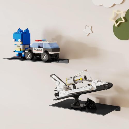 MKO 8 Small Floating Shelves for Wall, Metal Wall Mounted Shelf for Bathroom, Bedroom, Living Room, Kitchen, Little Mini Tiny Display Hanging Shelves for Books/Storage/Room Decor 2 Packs, Black