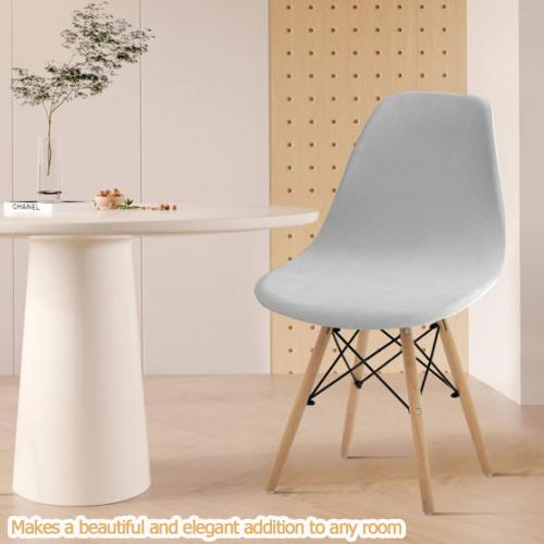 Shell Chair Covers Velvet Mid Century Modern Dining Chair Covers Stertch Dining Room Shell Side Chair Slipcovers Lounge Armless Chairs Covers for Kitchen Dining Room Set of 4 Light Gray