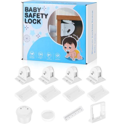 4 Pack Magnetic Cabinet Locks for Child Safety, Drawer Locks Baby Proofing | Magnetic Door Safety Locks for Cabinets and Drawers, Easy Installation No Tools Required (10 Pack and 2 Keys)