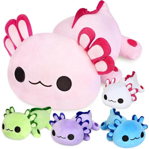 KMUYSL Axolotl Plush Toys for Ages 0 1 2 3 4 5 6 7 8  Year Old Boys Girls- Axolotl Mommy Stuffed Animal with 4 Baby Axolotls in Her Tummy, Christmas Birthday Gifts for Baby, Toddler, Kids