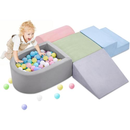 Climbing Toys for Toddlers , Foam Climbing Blocks with Ball Pit for Baby, 5-Piece Soft Toddlers Climbing Toy Indoor,Climbing Crawling Toys Soft Foam Blocks Activity Play Set(Balls not Included)
