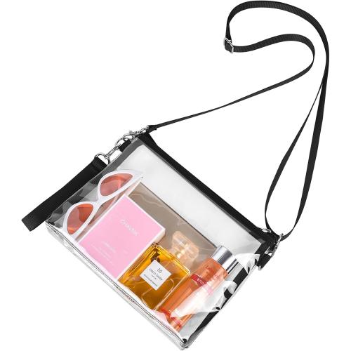 Bagenius Clear Purse Stadium Approved, Crossbody Bag with Detachable Straps | 0.5mm Thickened PVC, 7.5x10x1.5 Inches Stadium Approved, Transparent bag for Concert, Festival, Game Day, Sports, Black