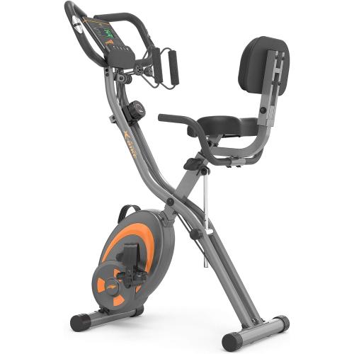 leikefitness Folding Stationary Bike Recumbent Exercise Bike | w/Arm Resistance Bands-Pulse Sensor-LCD Monitor and Easy to Assemble Indoor Cycling Bike