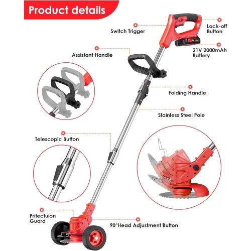 Electric Weed Wacker, Cordless 3 in 1 Weed Eater Battery Powered, Foldable 2.0Ah Battery Operated Stringless Grass Trimmer, Lawn Edger,Adjustable Height Electric Mower for Garden‼️incomplete‼️