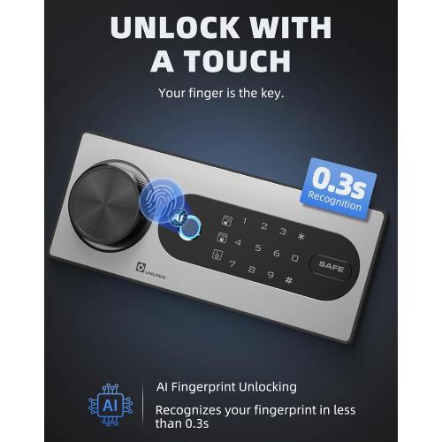 Black DAYI Biometric Fingerprint Safe Box, 2.0 Cubic Feet Home Safes with Fireproof Bag, Digital Touchpad Security Safe for Money Cash Documents, Dual Alarm System - DF-45
