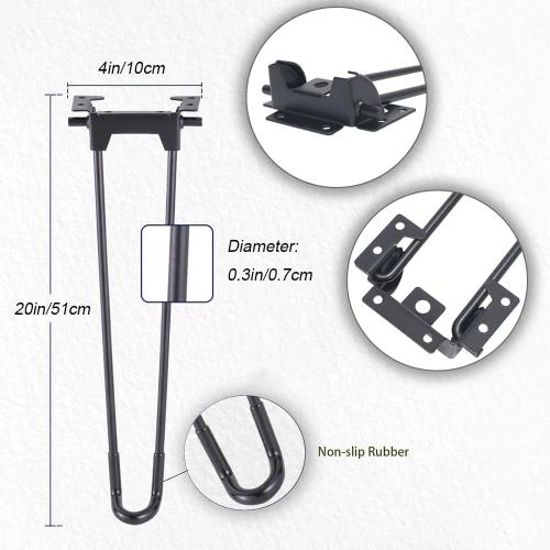 20.4inch Hairpin Table Legs | Folding, DIY for Coffee Tables, Computer Desks, Writing Desks, 4PCS, Containing Screw