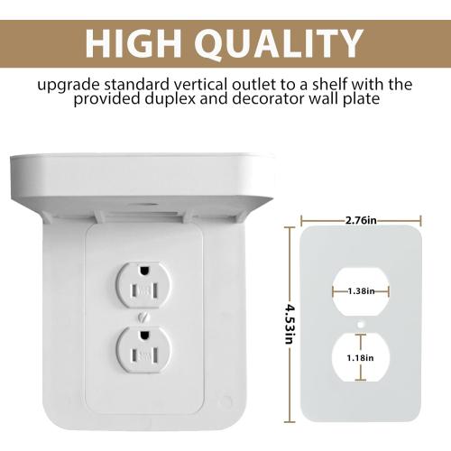 Outlet Shelf Holder Fit for Duplex Receptacle, Bathroom Decor,Cable Management,A Space Saving Solution, Homepod Mini Google Home/Echo/Smart Speakers/Electric Toothbrush/Cell Phone (Standard)