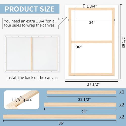 Falling in Art DIY Canvas Stretcher Bars, 24 x 36 Canvas Framing Kit, Wood Stretcher Frames for Oil Paintings, Paint by Numbers, and Posters