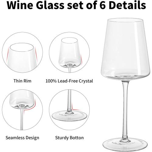Crystal Wine Glasses Set of 6-13.5oz Clear Lead-Free Hand Blown Long Stem Square Red Wine Glasses with Gift Box for Christmas Wedding Birthday Party