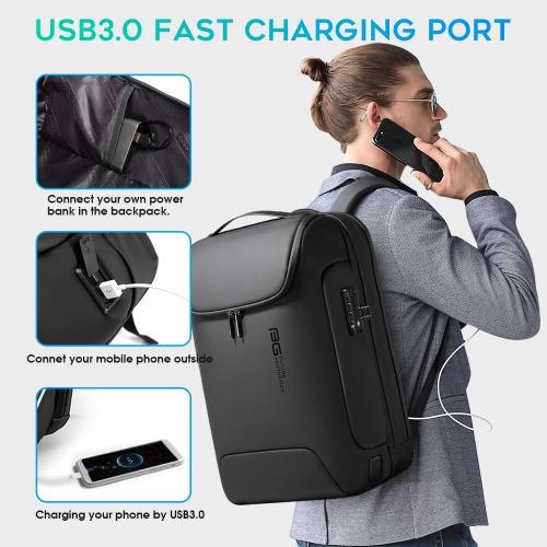 Color Black BANGE Men's Anti-Theft Backpack,Waterproof Fashion Travel Backpacks,High Tech Backpack with USB3.0 Charging Port,Business Laptop Backpack Fits 17.3 Inch Notebook…