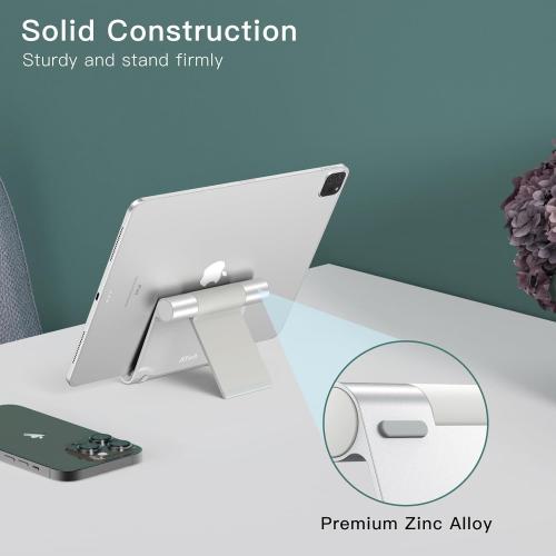 JETech Tablet Stand, Adjustable Portable Desktop Holder, Foldable Dock for iPad/iPad Pro/Air/Mini, Galaxy Tab A8/A7 Lite/A7/S8/S7, Kindle, Tab/Phones(4-11), Sliver