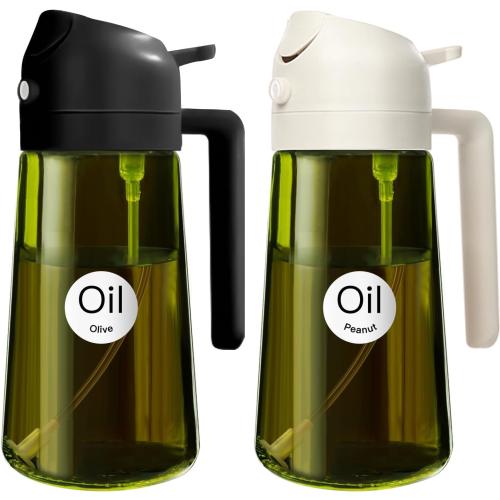 Black & White 2 Pack YARRAMATE 16oz/470ml 2PCS Light Blockage Dark Oil Sprayer for Cooking, 2 in 1 Olive Oil Dispenser Bottle for Kitchen, Green Glass Oil Bottle, Food-Grade Oil Mister for Air Fryer, BBQ (Black & White)