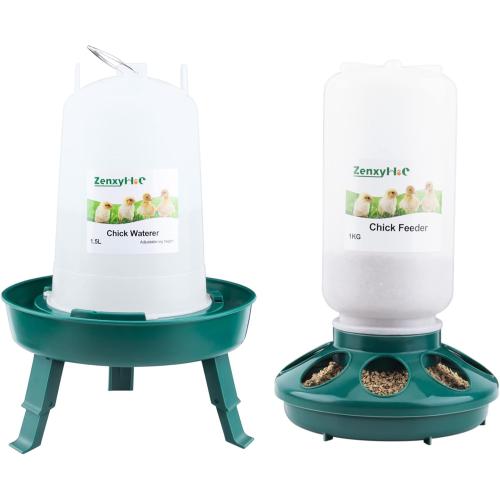 Chick Feeder and Waterer Set, 0.3 Gal Feeder and 0.4 Gal Waterer with 3 Adjustable Heights