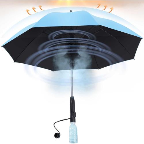 Color Blue Umbrella with fan and mist spray,Rechargeable - Ultimate Solution for Cooling & UV Protection - Ideal for Summer, Beach, Outdoor Sports, Golf, Fishing Activities.