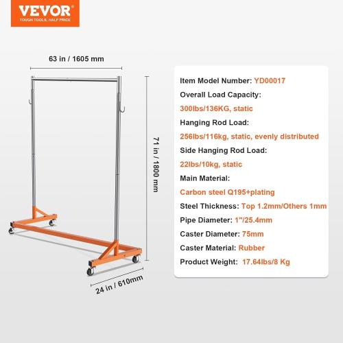 VEVOR Z Rack, Industrial Grade Z Base Garment Rack, Rolling Sturdy Steel Z Base Clothing Rack with Lockable Casters, for Home Clothing Store Display Orange (3 Sets)