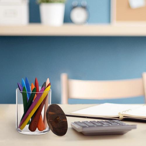 Tbestmax Qtips Holder Bathroom Container, 10 OZ Cotton Ball/Swabs Dispenser, Apothecary Jar Organizer for Storage Brown Wood Lids