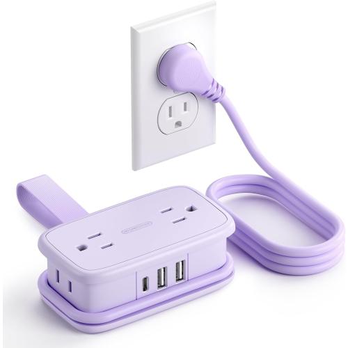 NTONPOWER Purple Travel Power Strip,Travel Essentials 4 Outlets 3 USB(1 C) with 4FT Wrapped Extension Cord Flat Plug, Cruise Essentials 2026 for Hotel Travel Cruise Essentials