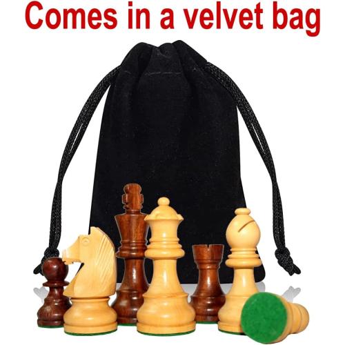 Size 3.75 StonKraft - Wooden Chess Pieces Pawn with Extra Queens Chessmen Figurine Pieces Coins (3.75 King Height)