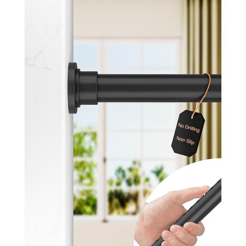 ALLZONE Tension Curtain Rod for Window, 83-123 Inches, Heavy Duty Curtain Rods No Drilling, Non-Slip Bathroom Shower Tension Rod, Renter Friendly, Adjustable, Spring Loaded, Extra Long, Black