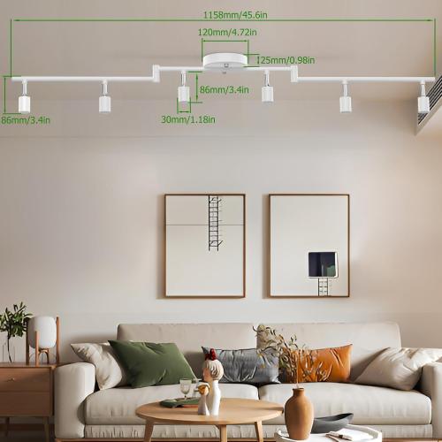 AIBOO Track Lighting Kit, Modern White Ceiling Spot Lighting with Flexibly Rotatable Light Heads, 6 Track Lights for Room/Hallway/Kitchen (GU10 Bulbs Not Included)