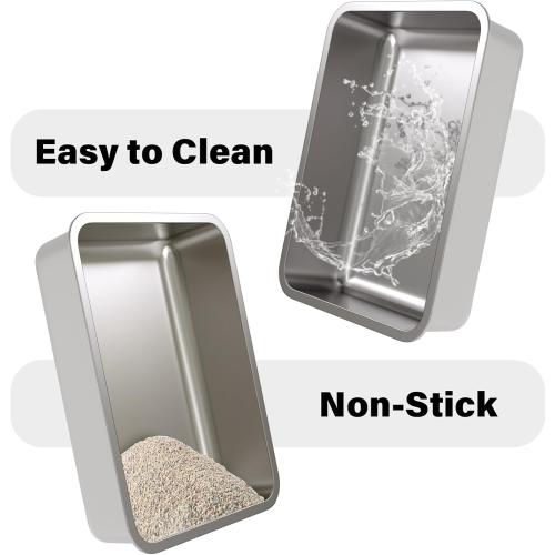 Stainless Steel Litter Box XL, 23.6 X 15.7 X 6 Steel Litter Box,Extra Large Metal Litterbox for Big Cat, Multiple Cats,Non Stick and No Smell, Easy Cleaning