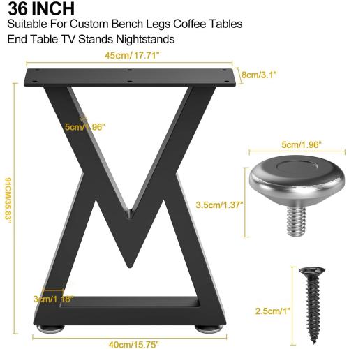 36 Metal Table Legs, Bench Legs Chair Legs, Heavy Duty Desk Legs Coffee Table Legs, Black Metal End Table Legs, DIY Furniture Legs (ZT-V-36IN)