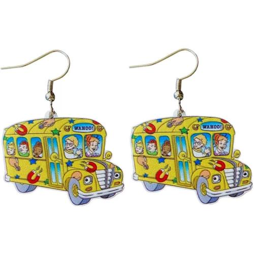 Cute Pair of School Bus Earrings foe Teachers, Principals, Bus Drivers, Educators, Librarians and More. Frizzle Style School Bus Earrings for Teacher Gifts, Teacher Appreciation, Ms. Frizzle Costume