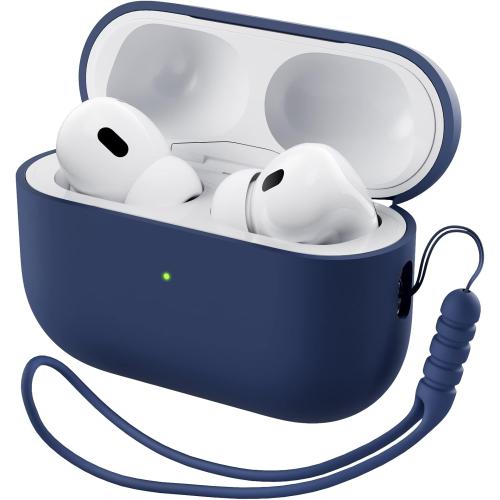 ORNARTO Compatible with AirPods Pro 2 Case 2022, Full Protective Hybrid Silicone for AirPods Pro 2nd Generation Case, Front LED Visible Skin Cover-Navy Blue