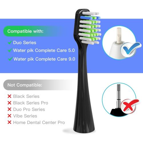 Toothbrush Heads Replacement Compatible with Aquasonic Duo Series/Home Dental Center Eletric Toothbrush (NOT for Duo PRO Series)- 4 White & 4 Black